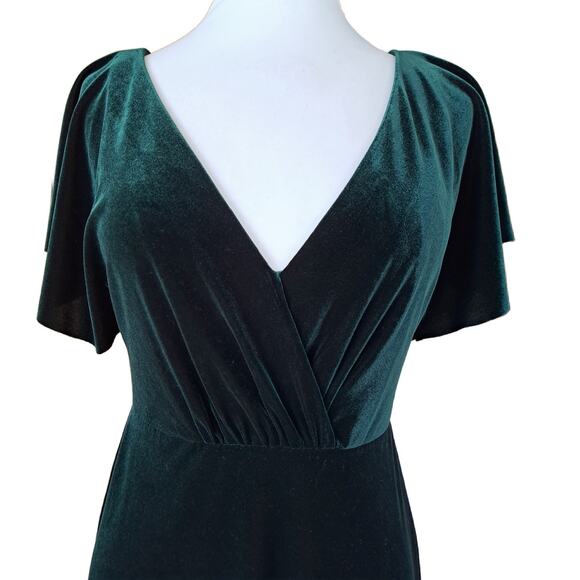 JENNY YOO BHLDN Ellis Flutter-Sleeve OpenBack Velvet Gown 6 Emerald Green Dress - Picture 7 of 14